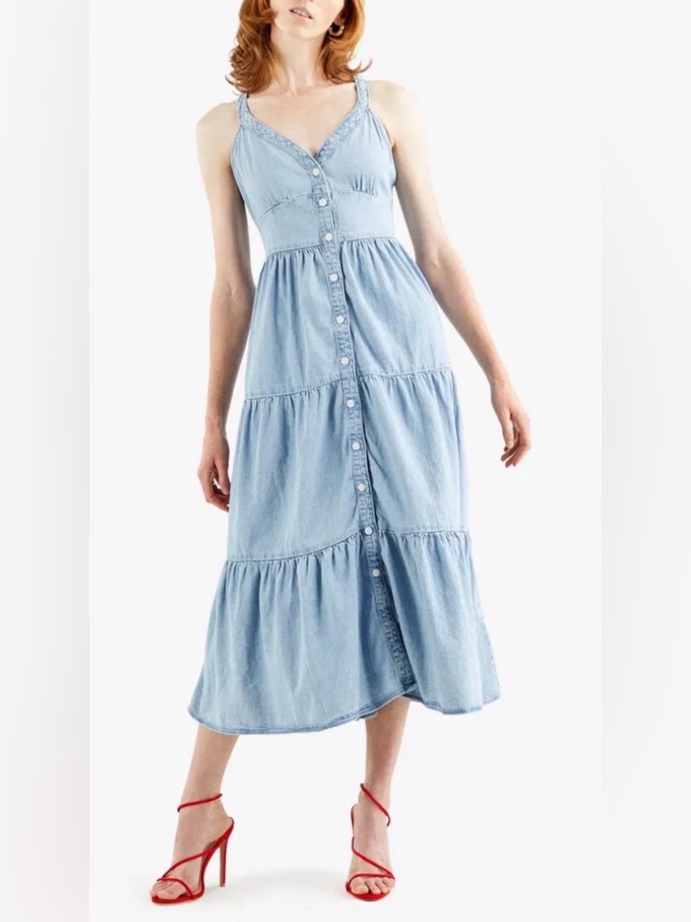 NWT LEVI’S Sabine Denim Tiered Midi Dress